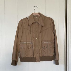 Vintage retro tan beige coat button front detachable hood